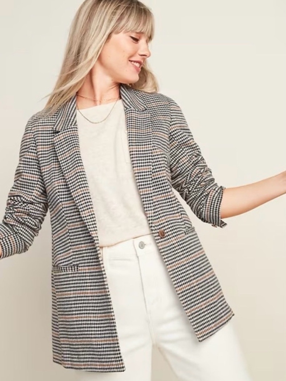 NWT Old Navy Oversized Houndstooth Plaid Single Button Blazer Jacket XXL Tall